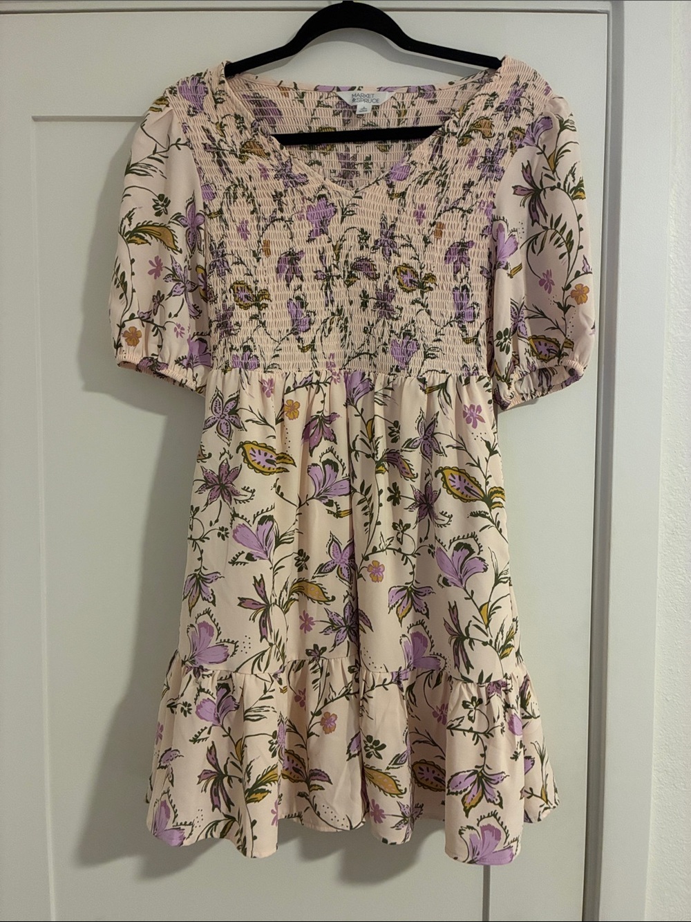 Market & Spruce Cream Dress with Lavender Floral Print